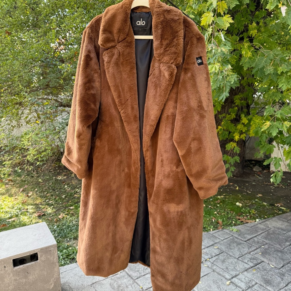 ALO Yoga Brown Teddy Faux Fur Coat